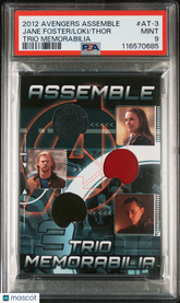 2012 Avengers Assemble Trio Memorabilia Thor Loki Jane Foster Wardrobe Patches Mint Triple Combo Relic #AT-3 PSA 9